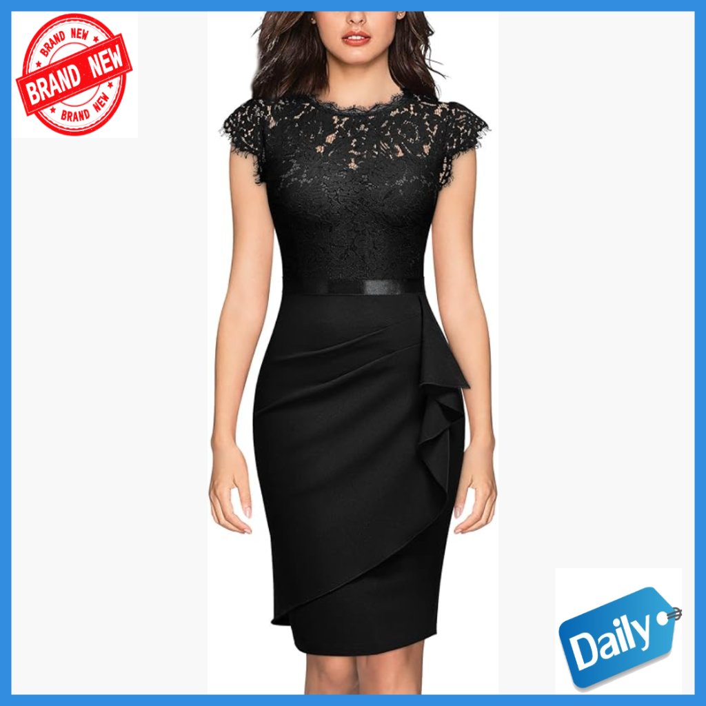 Floral Lace Ruffle Cocktail Dress, Cap Sleeve, Bodycon, Above Knee